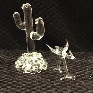 Handmade glass roadrunner and cactus